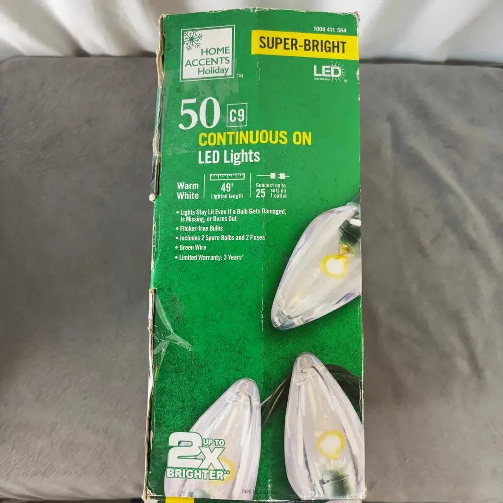 Super Bright LED Warm White 50 C-9 Christmas String Lights 49 Ft. Continuous On